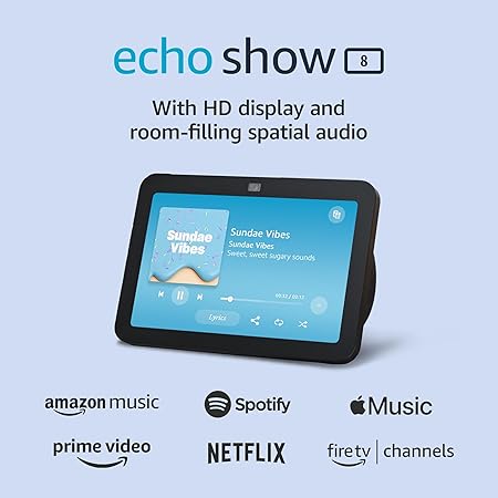 Echo Show 8 smart display with HD touchscreen and Alexa camera