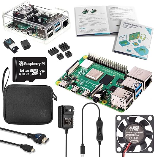 Raspberry Pi 4 starter kit with cooling case and micro-SD card
