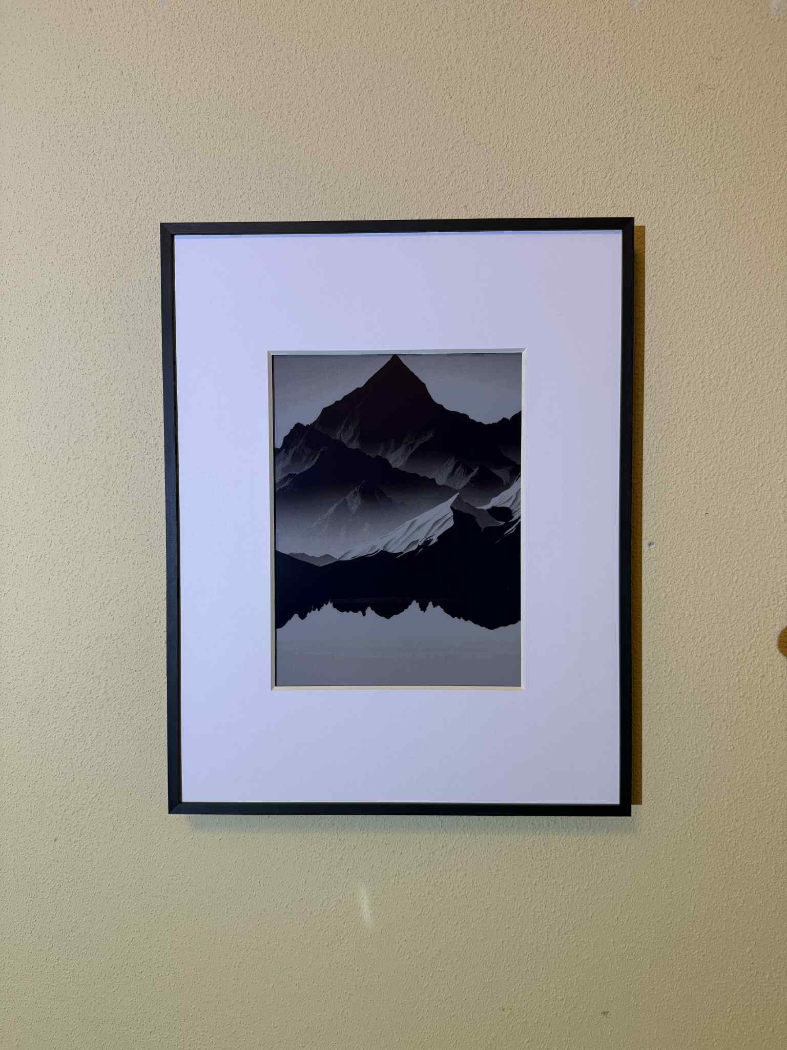 Black and white mountain graphic in digital photo frame
